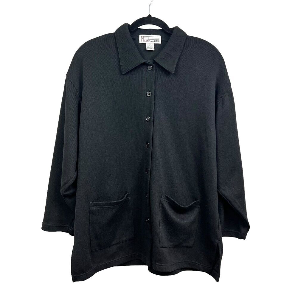 Milano Design Group Womens Cardigan Sweater Collared Button Pockets Black 18/20*